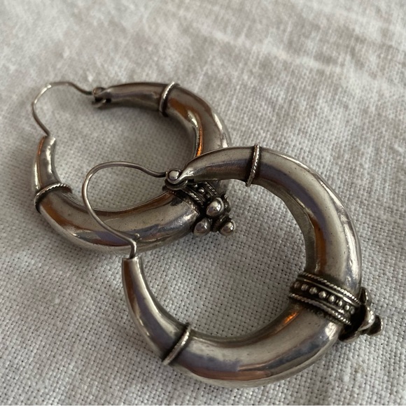 Indian Bubble Hoop Sterling Silver Boho Earrings - Picture 10 of 10